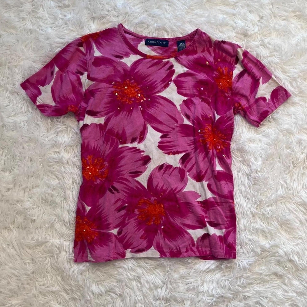 Y2K Purple & Orange Floral Rhinestone Top Small